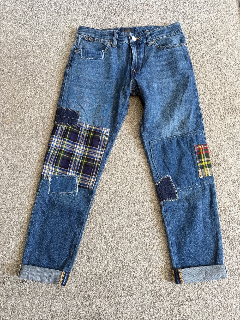 Ralph Lauren Blue Patchwork Slim Straight Jeans
